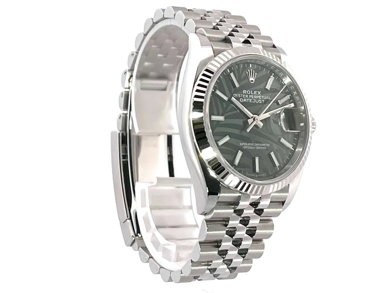 Rolex Datejust 36 Oystersteel Weißgold 126234 Olivgrün Palmenmuster Jubile-Band