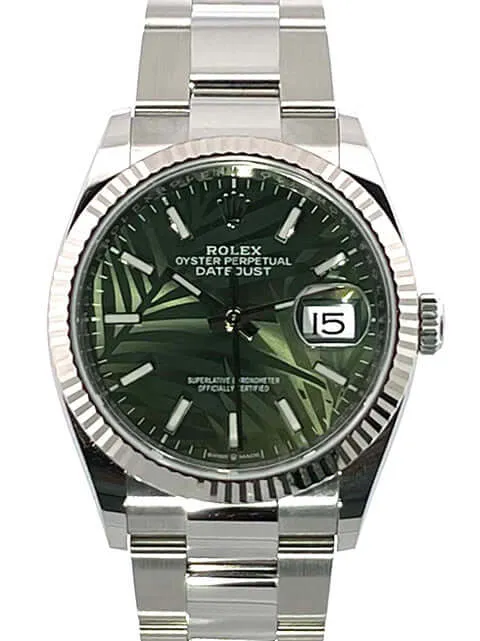Rolex Datejust 36 Oystersteel Weißgold 126234 Olivgrün Palmenmuster