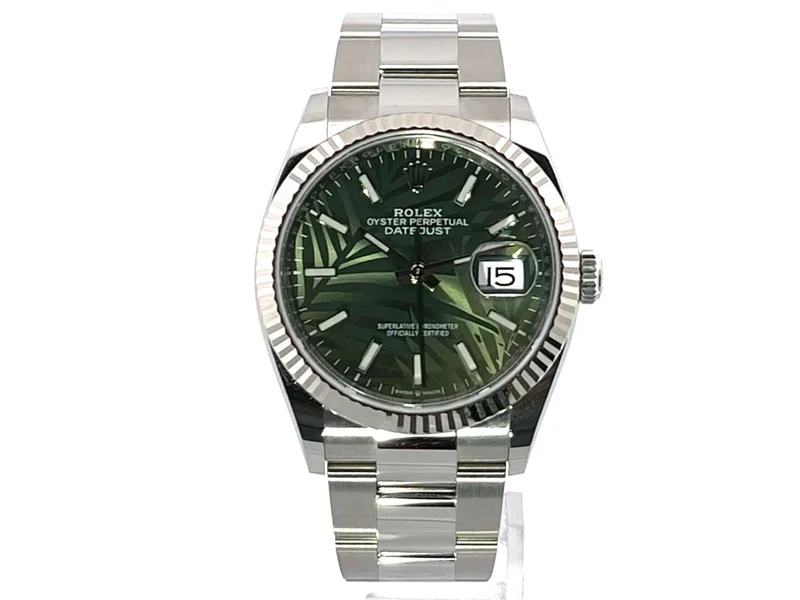Rolex Datejust 36 Oystersteel Weißgold 126234 Olivgrün Palmenmuster