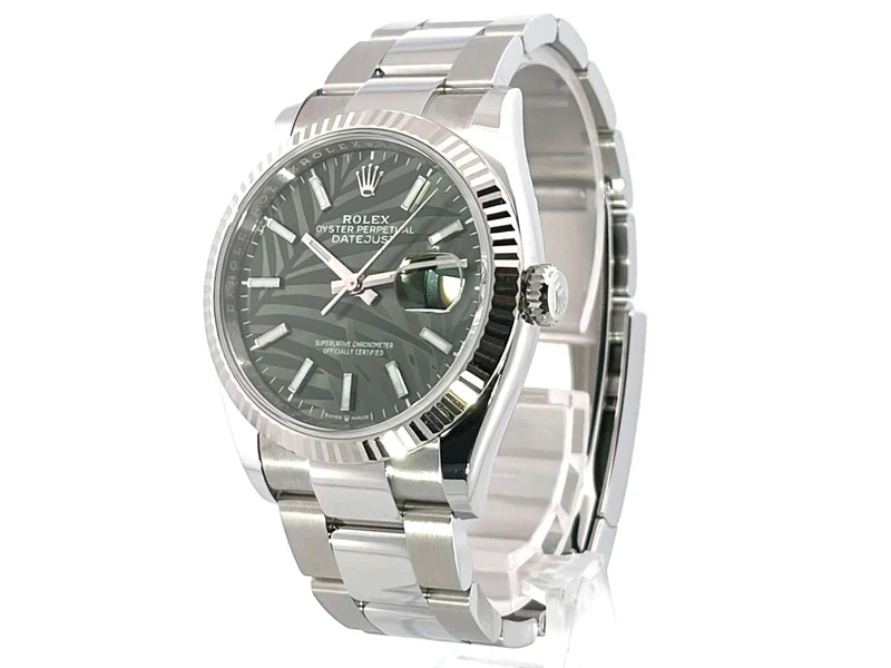 Rolex Datejust 36 Oystersteel Weißgold 126234 Olivgrün Palmenmuster