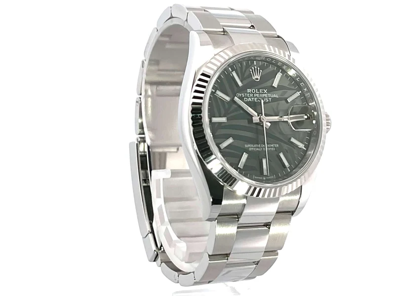 Rolex Datejust 36 Oystersteel Weißgold 126234 Olivgrün Palmenmuster