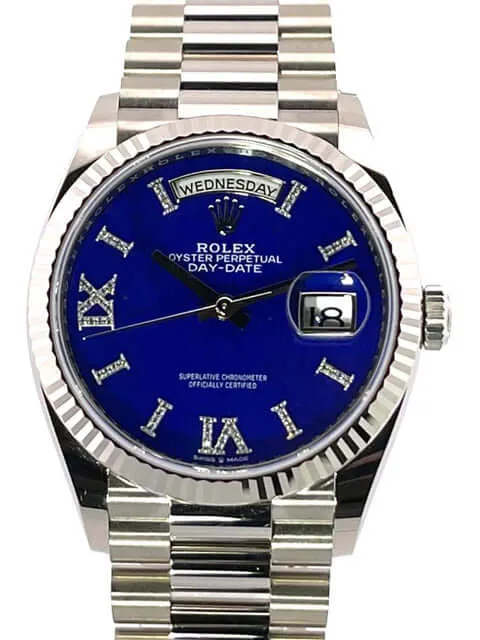 Rolex Day-Date 36 Weißgold 128239 Lapis Blau Diamant