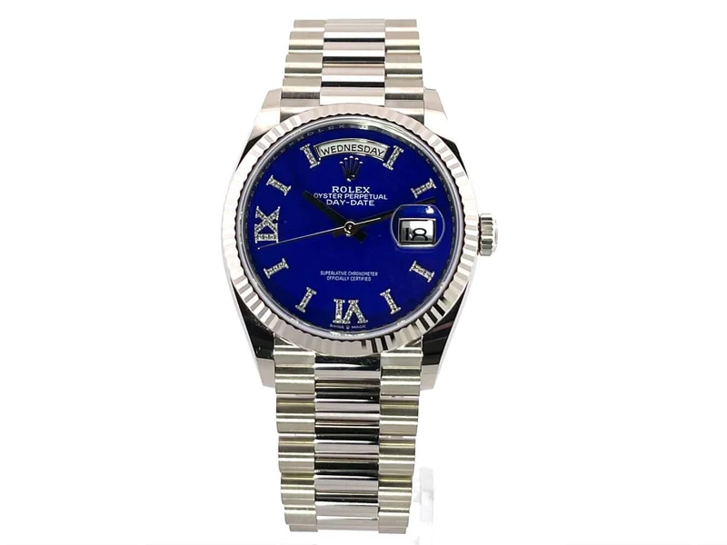 Rolex Day-Date 36 Weißgold 128239 Lapis Blau Diamant