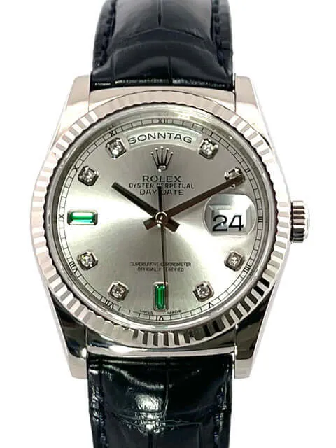 Rolex Day-Date 36 Weißgold 118139 Rhodium DIA Leder Dunkelblau aus 2018