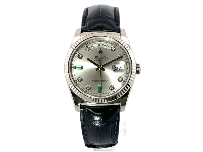 Rolex Day-Date 36 Weißgold 118139 Rhodium DIA Leder Dunkelblau aus 2018