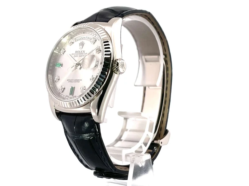 Rolex Day-Date 36 Weißgold 118139 Rhodium DIA Leder Dunkelblau aus 2018