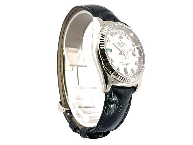 Rolex Day-Date 36 Weißgold 118139 Rhodium DIA Leder Dunkelblau aus 2018