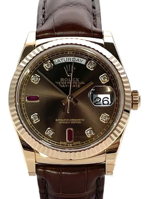 Rolex Day-Date 36 118135 Everose-Gold Leder Choco Diamant Rubin