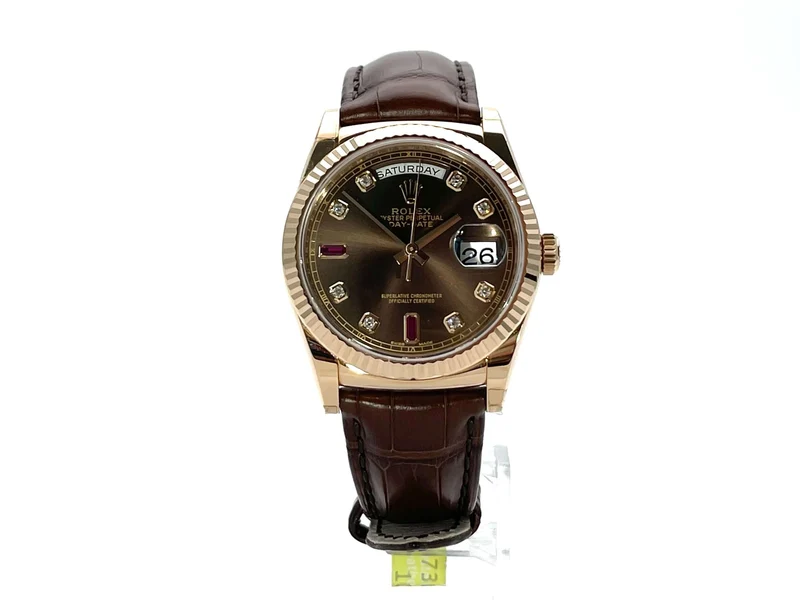 Rolex Day-Date 36 118135 Everose-Gold Leder Choco Diamant Rubin