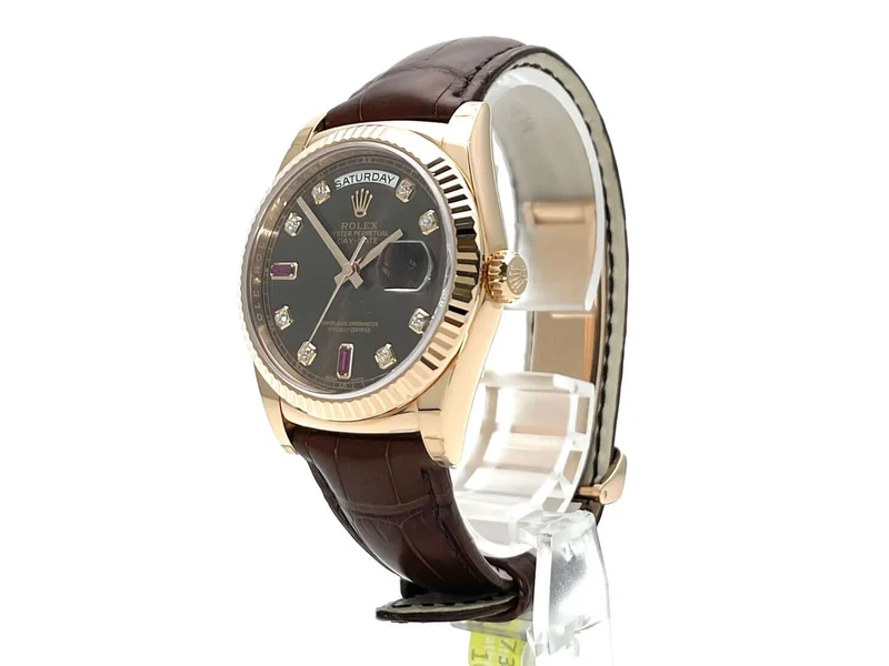 Rolex Day-Date 36 118135 Everose-Gold Leder Choco Diamant Rubin