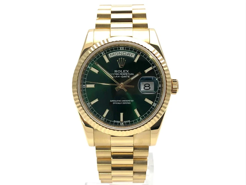 Rolex Day-Date 36 118238 Gelbgold Grün aus 2017 ungetragen