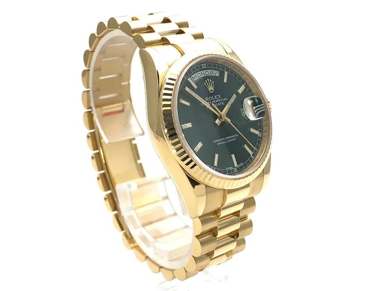 Rolex Day-Date 36 118238 Gelbgold Grün aus 2017 ungetragen