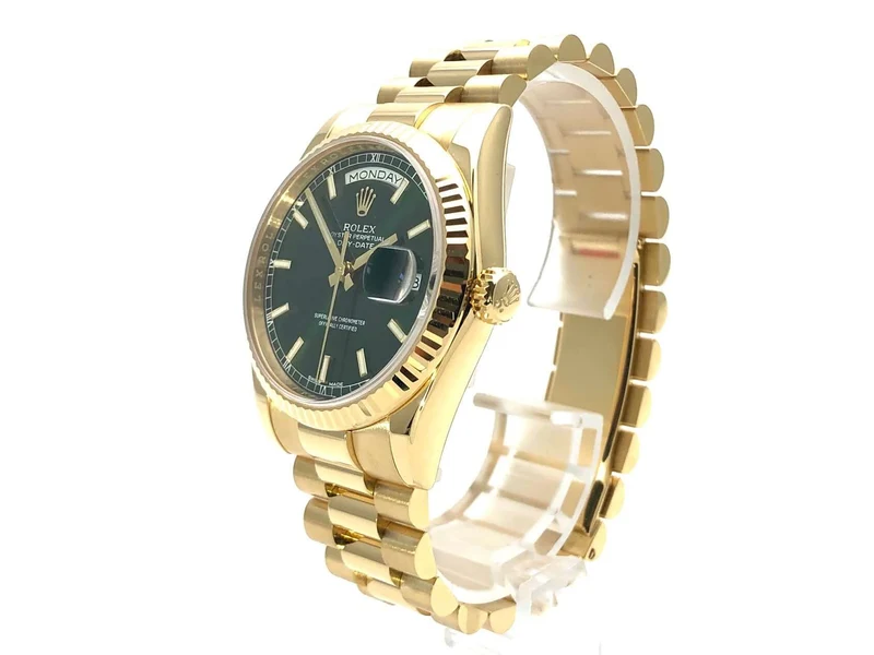Rolex Day-Date 36 118238 Gelbgold Grün aus 2017 ungetragen