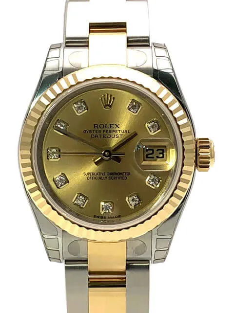 Rolex Datejust 26 Edelstahl Gelbgold 179173 Champagner Diamant verklebt 2016