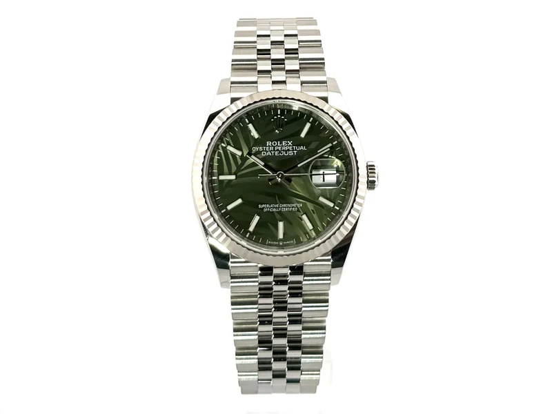 Rolex Datejust 36 Oystersteel Weißgold 126234 Olivgrün Palmenmuster Jubile-Band