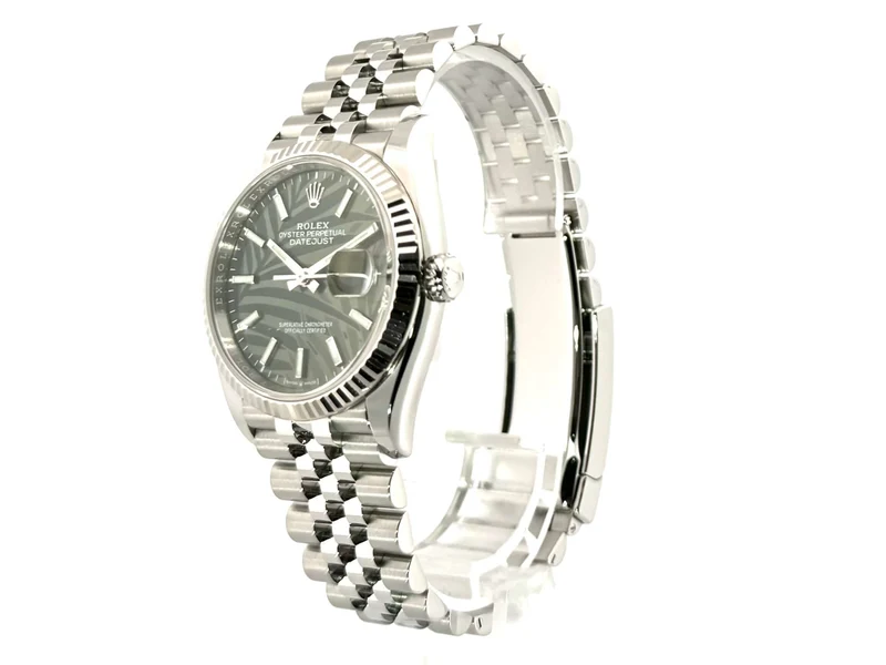 Rolex Datejust 36 Oystersteel Weißgold 126234 Olivgrün Palmenmuster Jubile-Band
