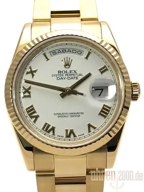 Rolex Day-Date 36 118238 Gelbgold Weiß Oyster-Band aus 2014