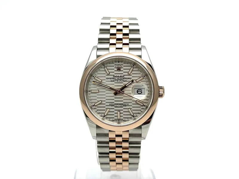 Rolex Datejust 36 Oystersteel Everose-Gold 126201 Silber Riffelmuster Jubile-Band