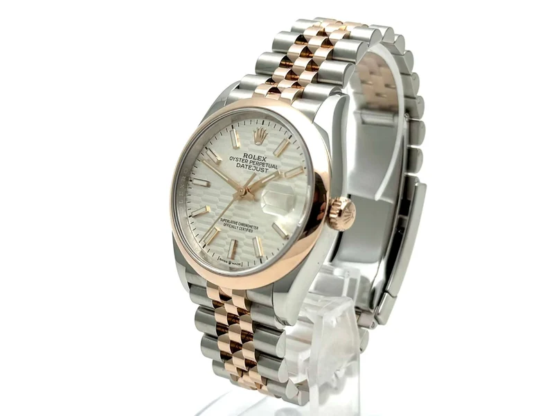 Rolex Datejust 36 Oystersteel Everose-Gold 126201 Silber Riffelmuster Jubile-Band