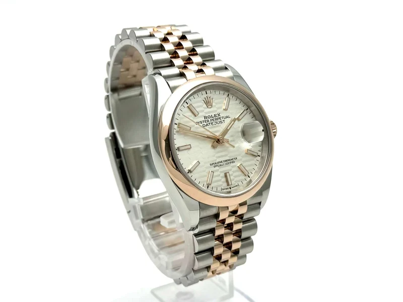 Rolex Datejust 36 Oystersteel Everose-Gold 126201 Silber Riffelmuster Jubile-Band