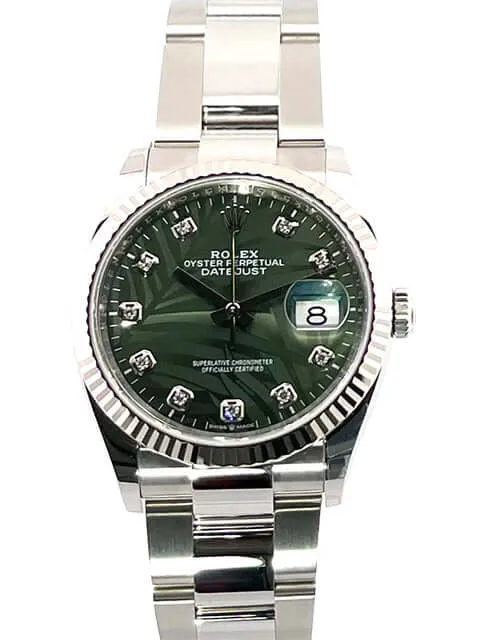Rolex Datejust 36 Oystersteel Weißgold 126234 Oliv Palmen Diamant