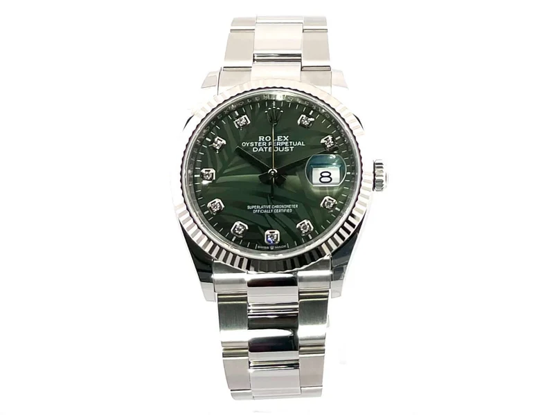 Rolex Datejust 36 Oystersteel Weißgold 126234 Oliv Palmen Diamant