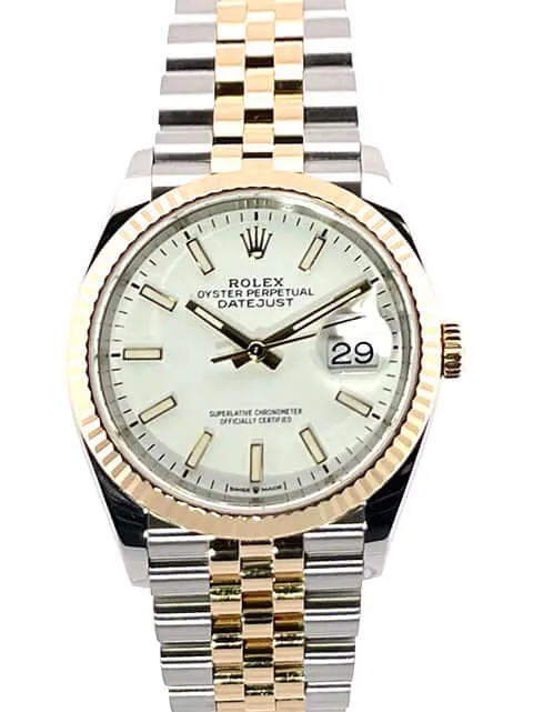 Rolex Datejust 36 Oystersteel Gelbgold 126233 Weiß Jubile-Band