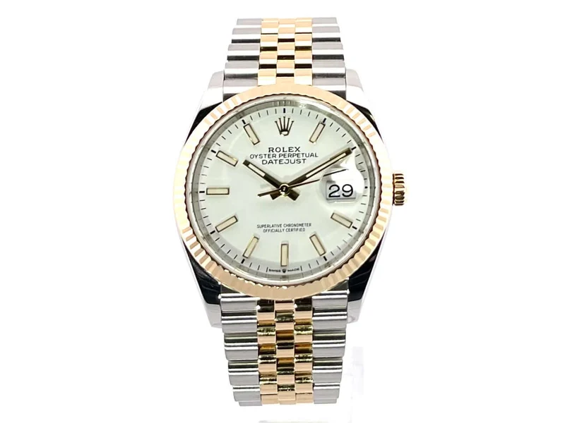 Rolex Datejust 36 Oystersteel Gelbgold 126233 Weiß Jubile-Band