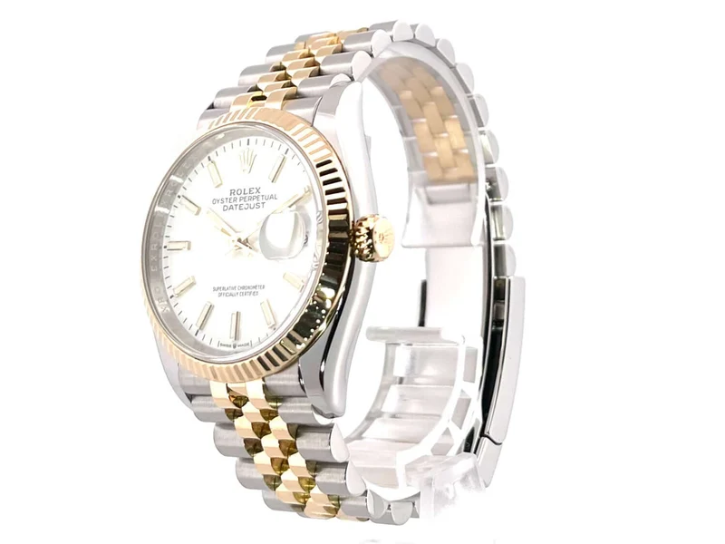 Rolex Datejust 36 Oystersteel Gelbgold 126233 Weiß Jubile-Band