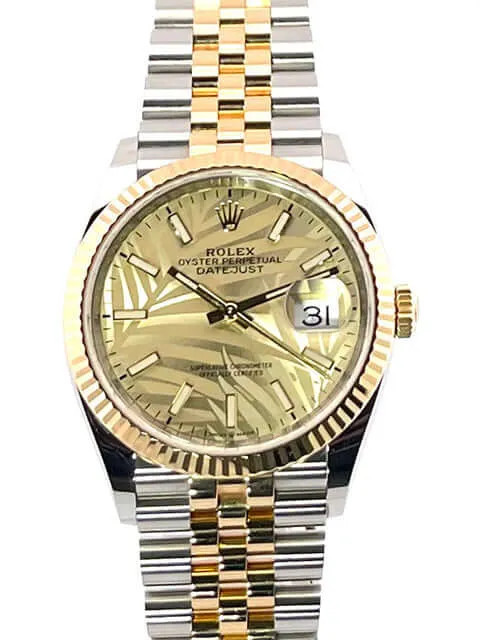 Rolex Datejust 36 Oystersteel - Gelbgold 126233 Golden Palmenmuster Jubile-Band