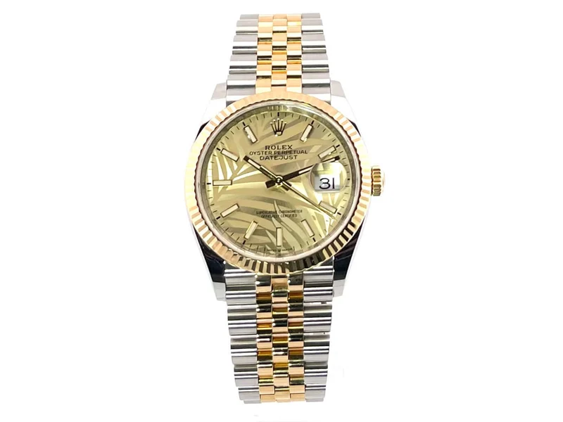 Rolex Datejust 36 Oystersteel - Gelbgold 126233 Golden Palmenmuster Jubile-Band