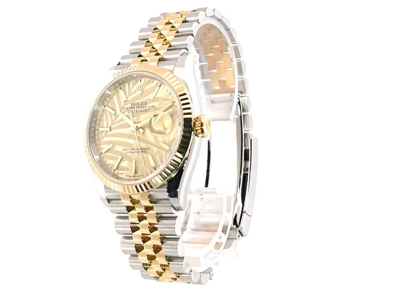 Rolex Datejust 36 Oystersteel - Gelbgold 126233 Golden Palmenmuster Jubile-Band