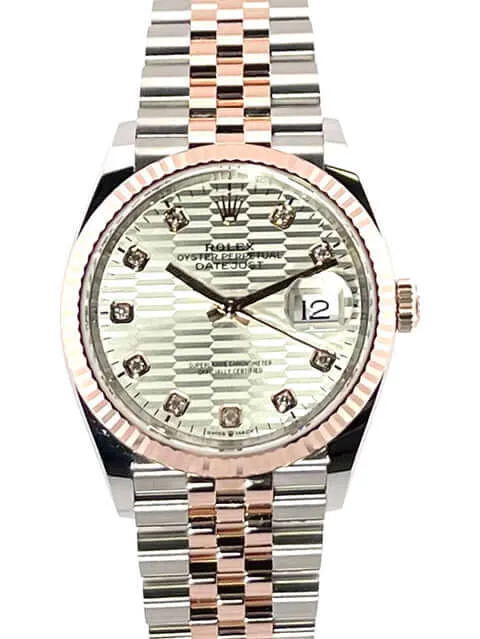 Rolex Datejust 36 Oystersteel - Everose-Gold 126231 Silber Riffelmuster Diamant Jubile-Band