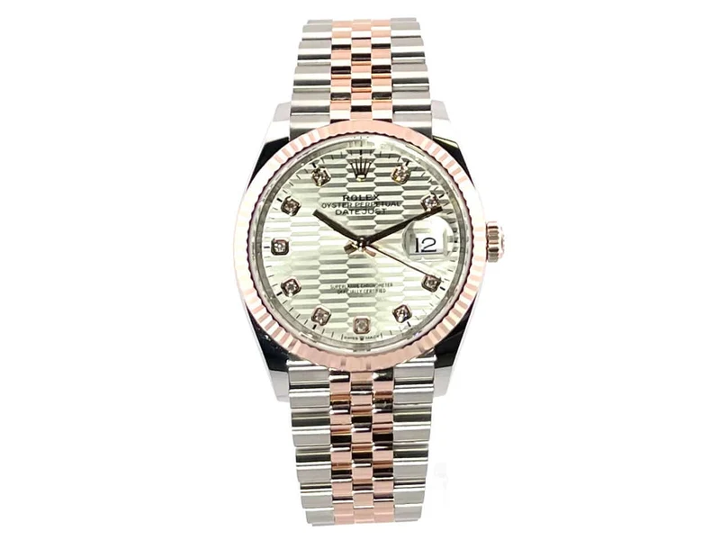 Rolex Datejust 36 Oystersteel - Everose-Gold 126231 Silber Riffelmuster Diamant Jubile-Band