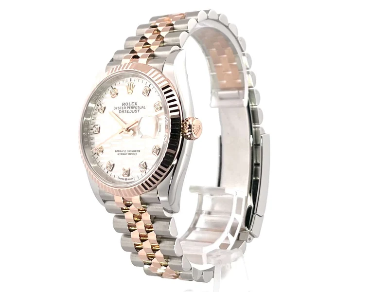 Rolex Datejust 36 Oystersteel - Everose-Gold 126231 Silber Riffelmuster Diamant Jubile-Band