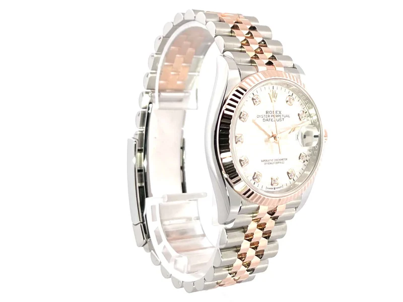 Rolex Datejust 36 Oystersteel - Everose-Gold 126231 Silber Riffelmuster Diamant Jubile-Band