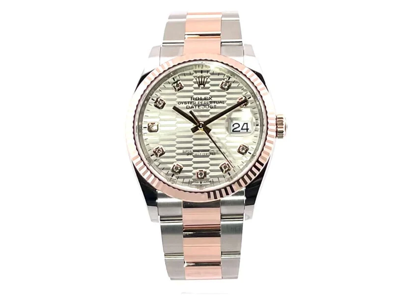 Rolex Datejust 36 Oystersteel - Everose-Gold 126231 Silber Riffelmuster Diamant