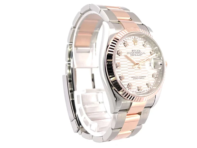 Rolex Datejust 36 Oystersteel - Everose-Gold 126231 Silber Riffelmuster Diamant