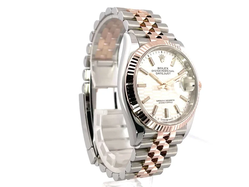 Rolex Datejust 36 Oystersteel - Everose-Gold 126231 Silber Riffelmuster Jubile-Band