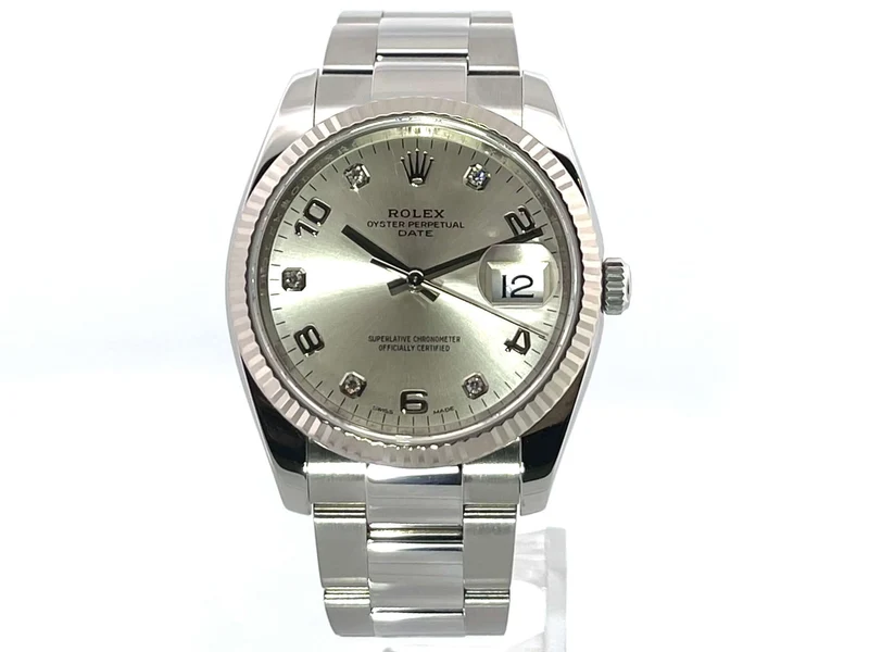 Rolex 115234 Oyster Perpetual Date 34 Silber Diamant aus 2018