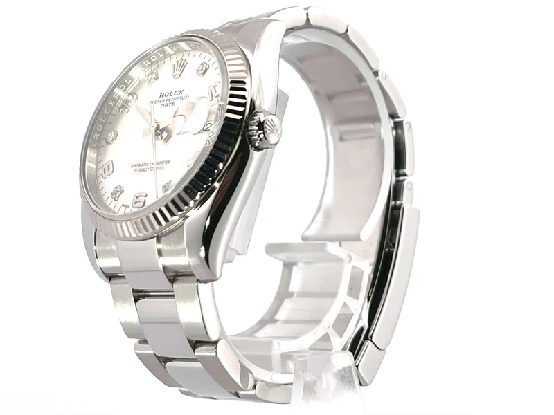 Rolex 115234 Oyster Perpetual Date 34 Silber Diamant aus 2018