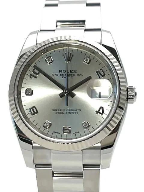 Rolex 115234 Oyster Perpetual Date 34 Silber Diamant aus 2020
