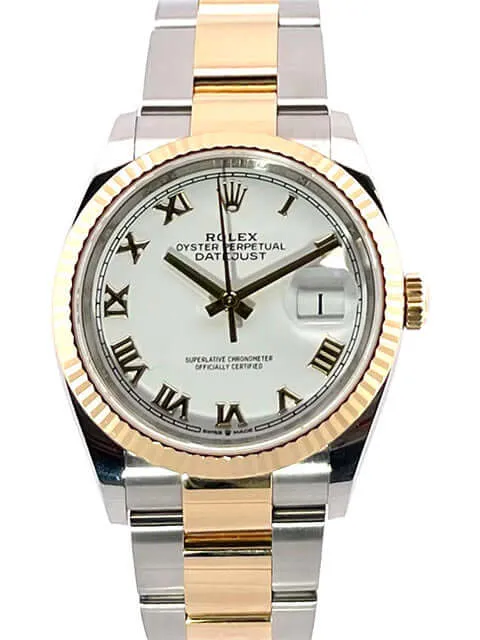 Rolex Datejust 36 Oystersteel Gelbgold 126233 Weiß Römisch