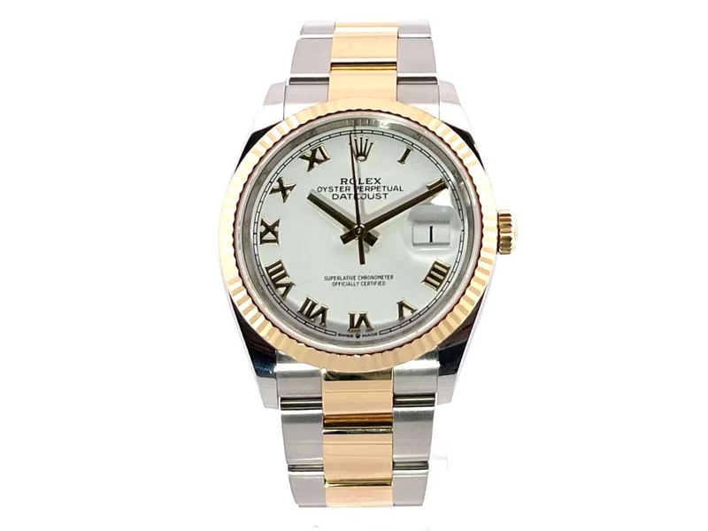 Rolex Datejust 36 Oystersteel Gelbgold 126233 Weiß Römisch