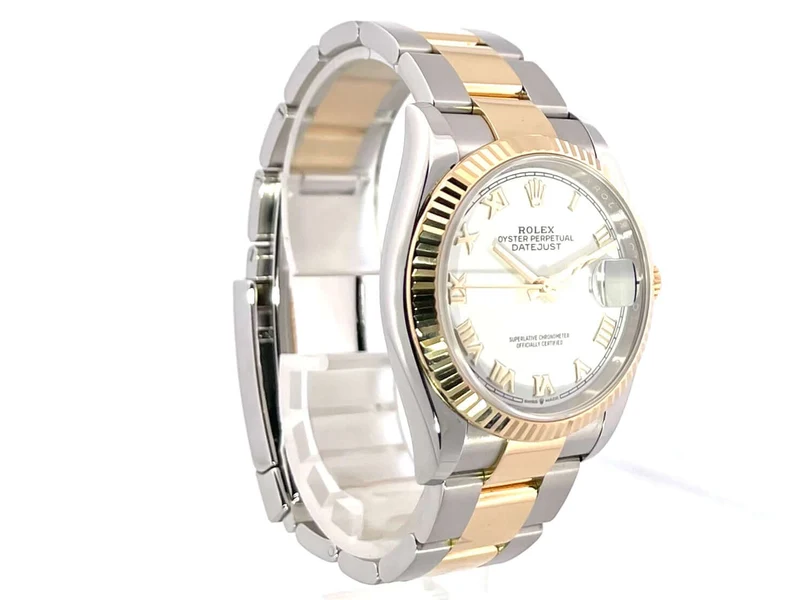 Rolex Datejust 36 Oystersteel Gelbgold 126233 Weiß Römisch