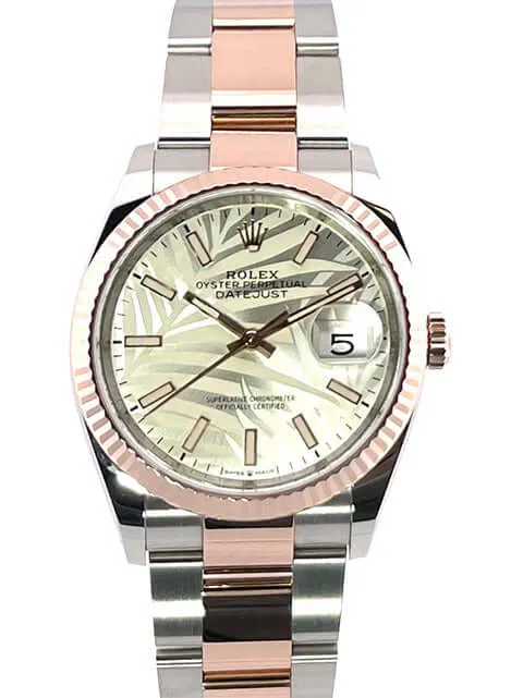 Rolex Datejust 36 Oystersteel - Everose-Gold 126231 Silber Palmenmuster