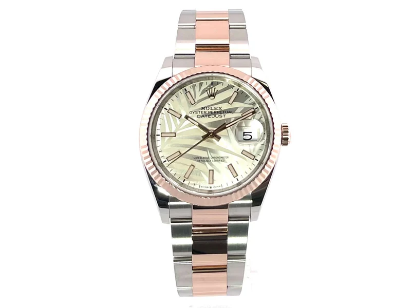 Rolex Datejust 36 Oystersteel - Everose-Gold 126231 Silber Palmenmuster