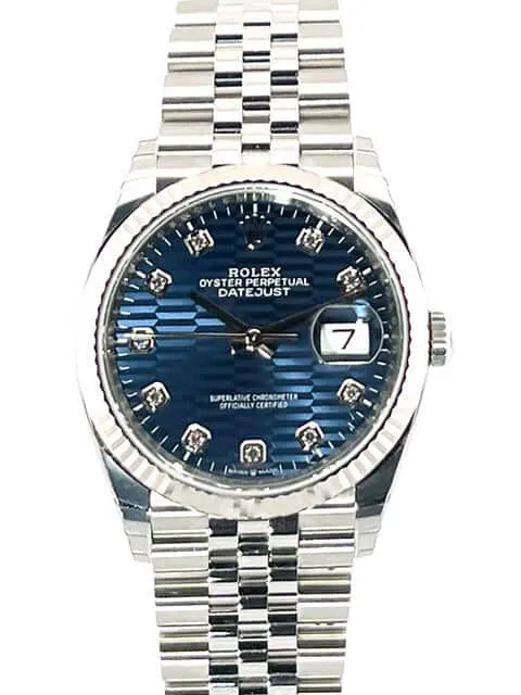 Rolex Datejust 36 Oystersteel Weißgold 126234 Blau Riffel Diamant Jubile-Band