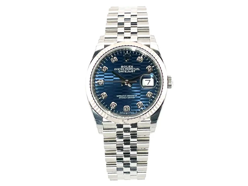 Rolex Datejust 36 Oystersteel Weißgold 126234 Blau Riffel Diamant Jubile-Band