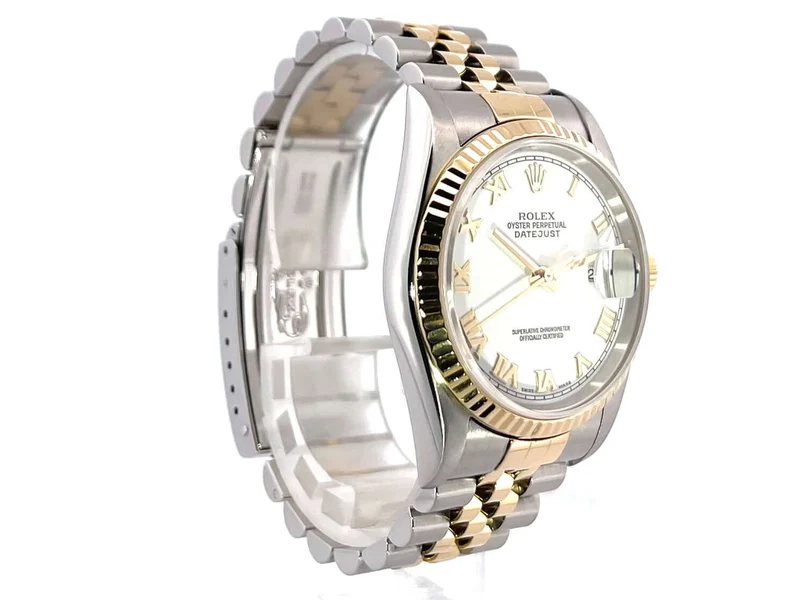 Rolex Datejust 36 Edelstahl Gelbgold 16233 Weiß Römisch Jubile-Band